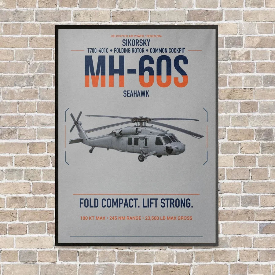 Sikorsky MH-60S Seahawk vertical canvas print - framed - light gray background