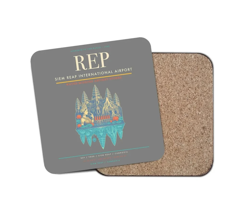 Siem Reap International Airport (REP) design on gray 1 piece coaster