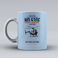 Thumbnail for MD Helicopters MD 530F design on light blue ceramic mug, double-side print