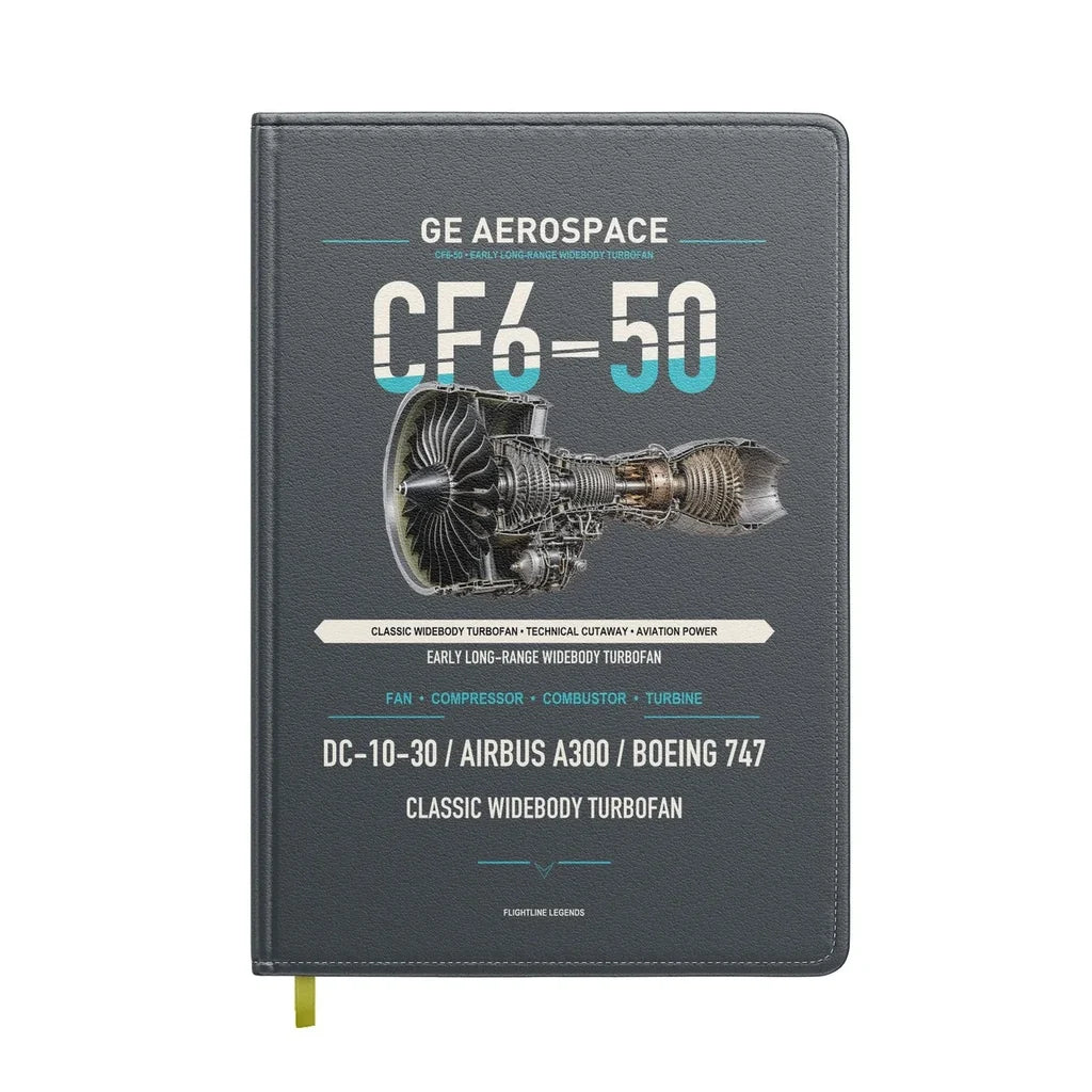CF6-50 design on gray notebook