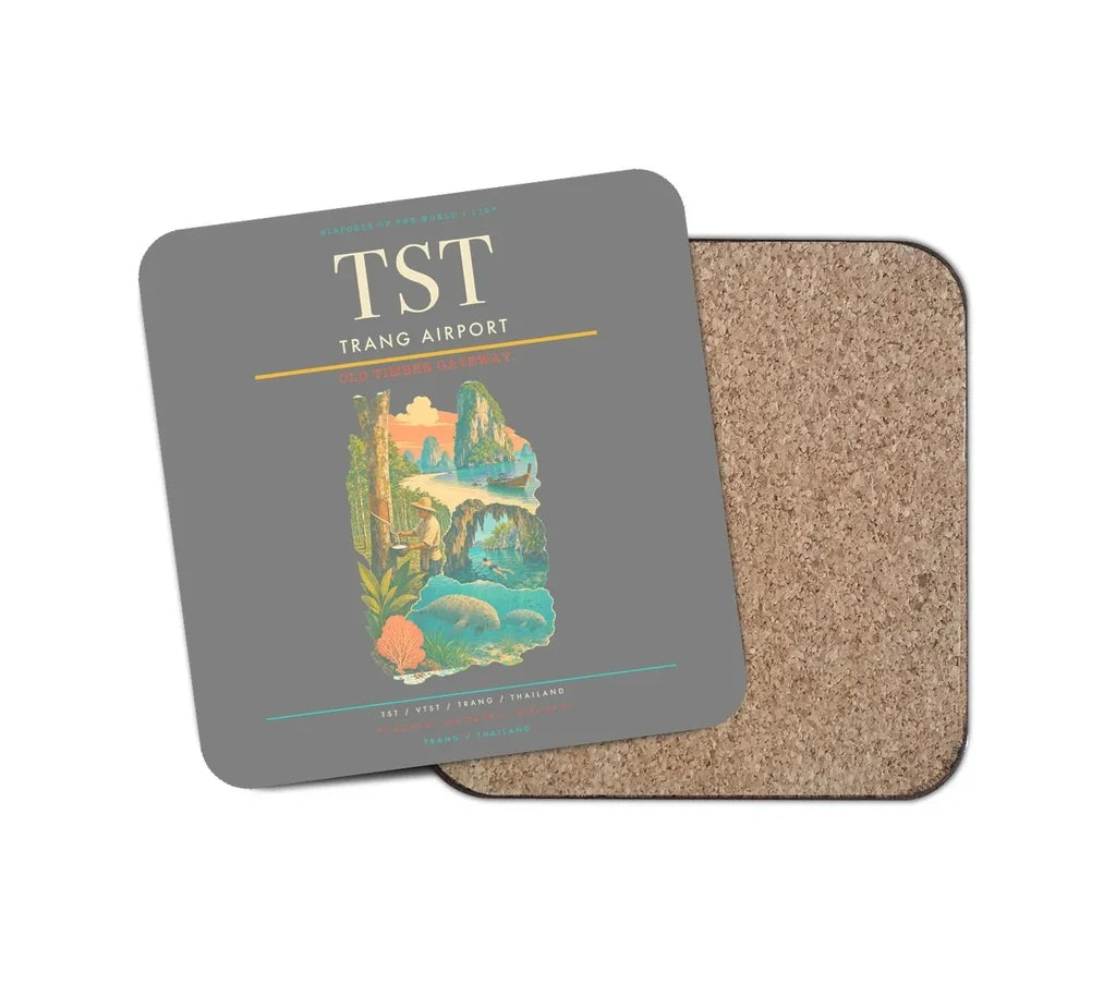Trang Airport (TST) design on gray 1 piece coaster