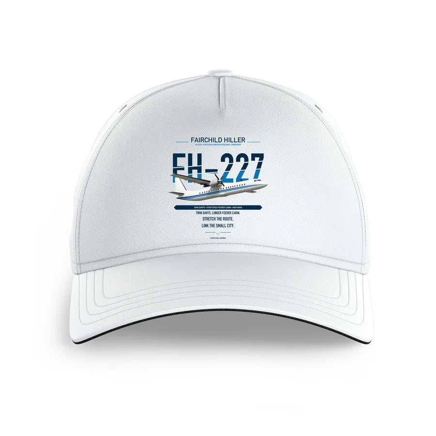 Fairchild Hiller FH-227B design on white printed hat