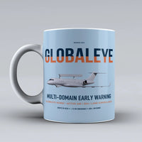 Thumbnail for Saab GlobalEye design on light blue ceramic mug, double-side print