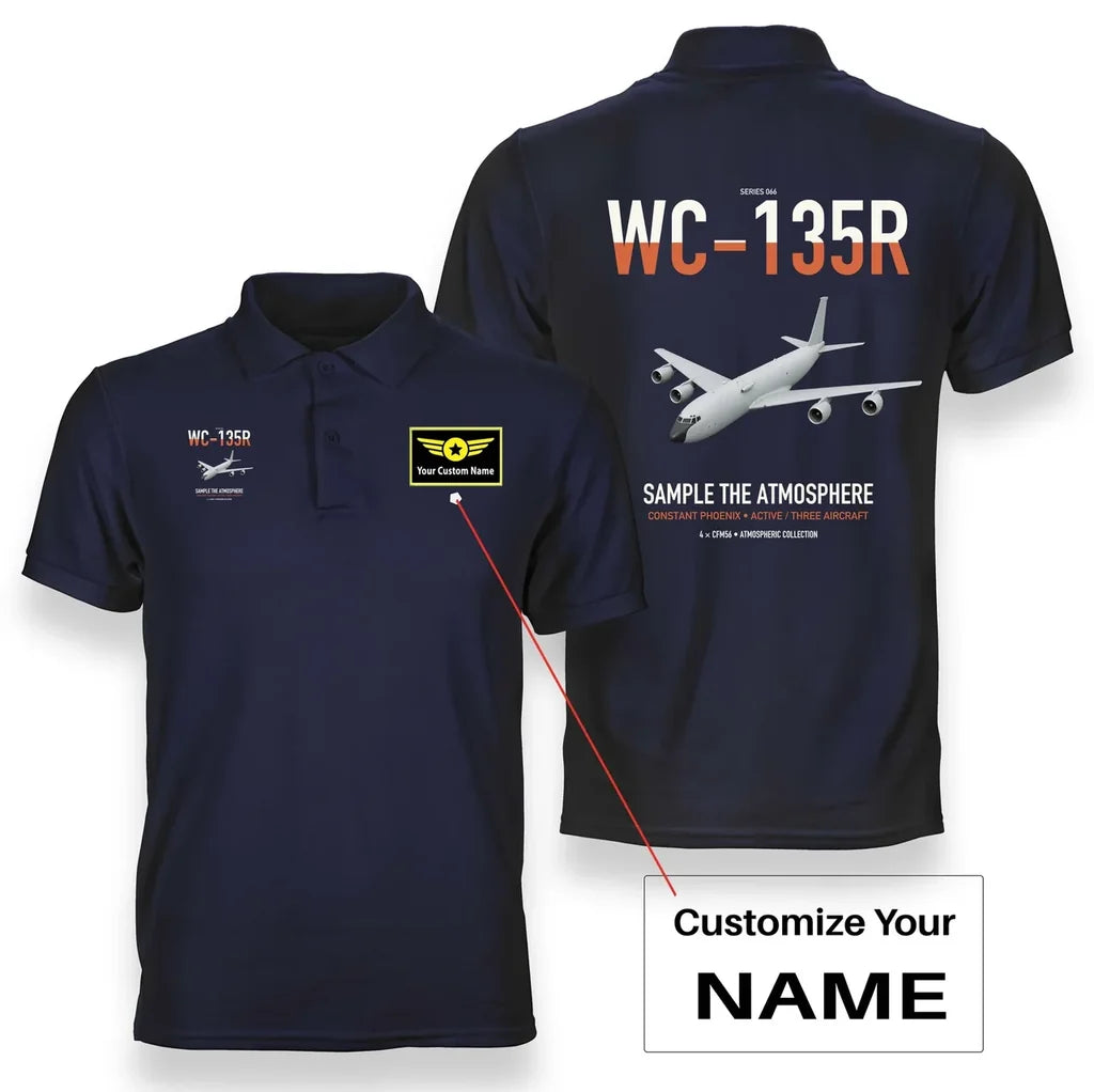 WC-135R Constant Phoenix design on navy blue+name double-side polo t-shirt, double-side print