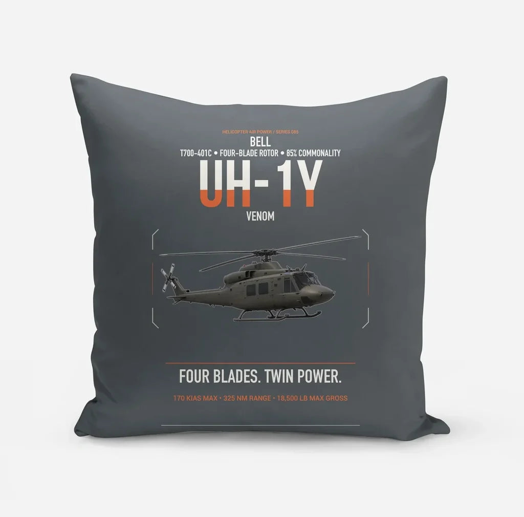 Bell UH-1Y Venom design on gray pillow