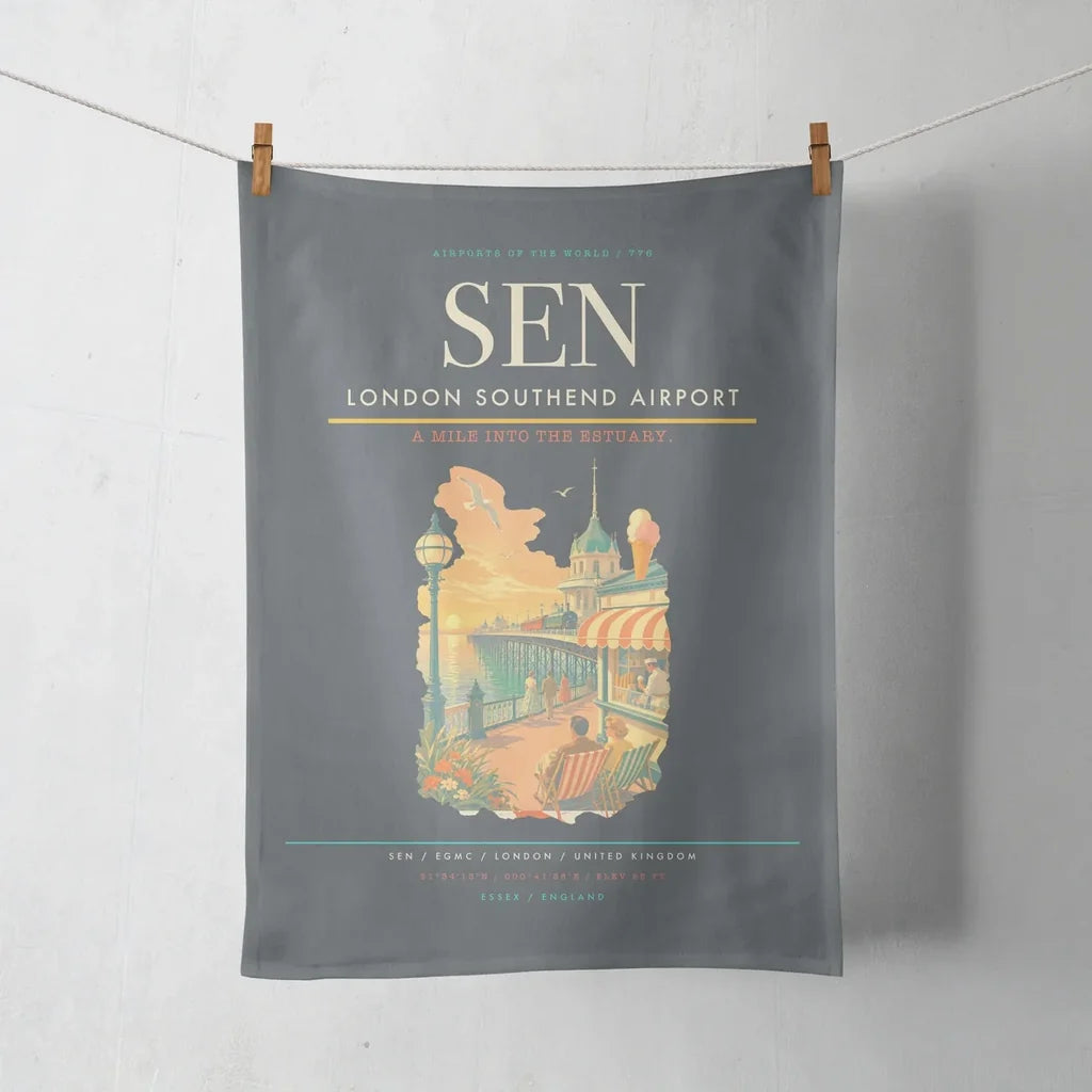 London Southend Airport (SEN) design on gray towel