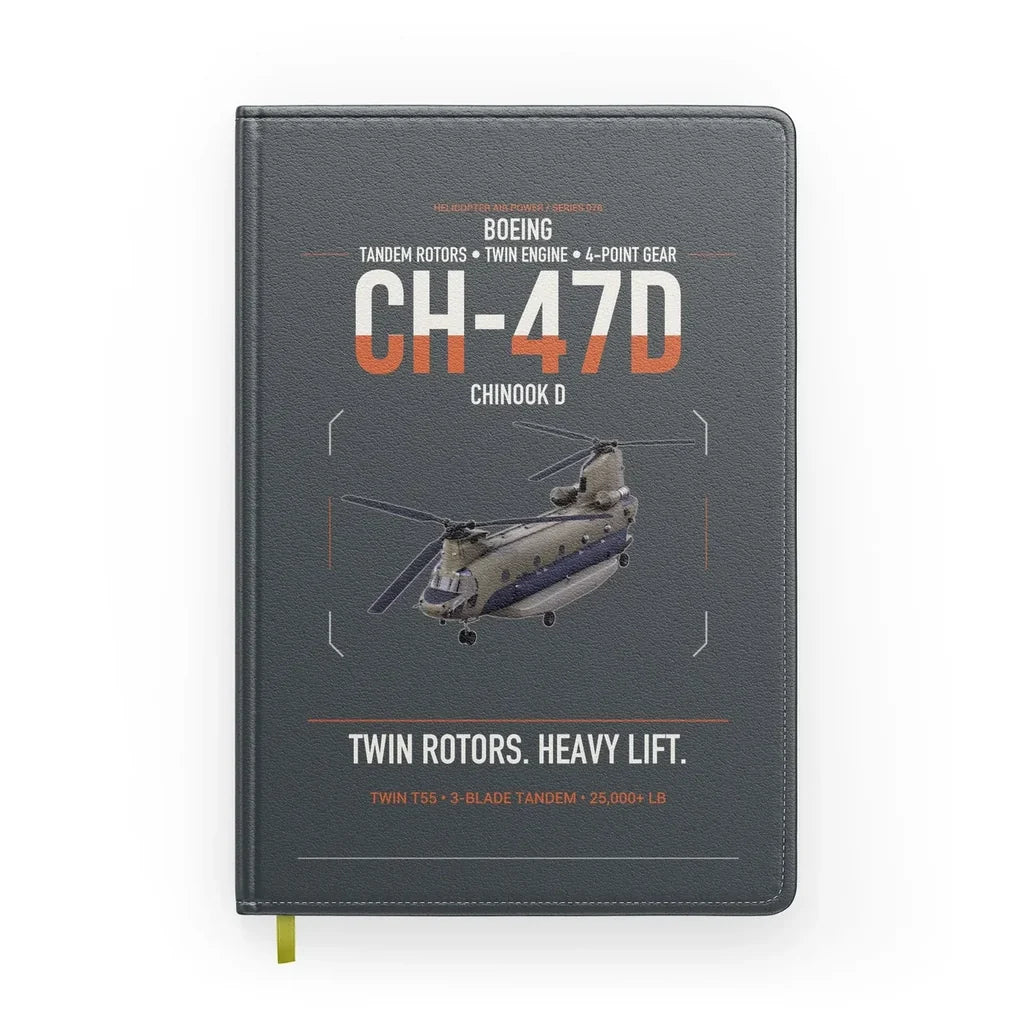 Boeing CH-47D design on gray notebook