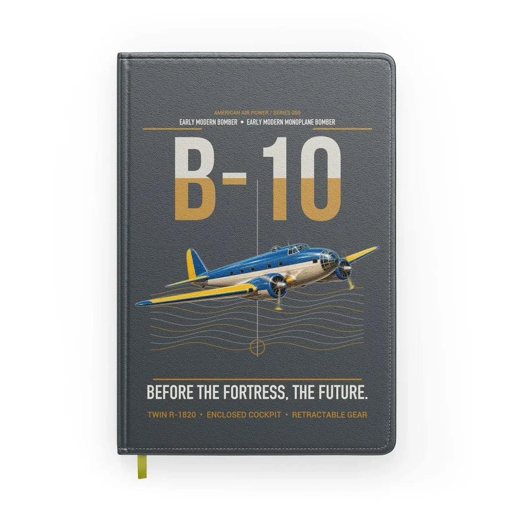Martin B-10 design on gray notebook