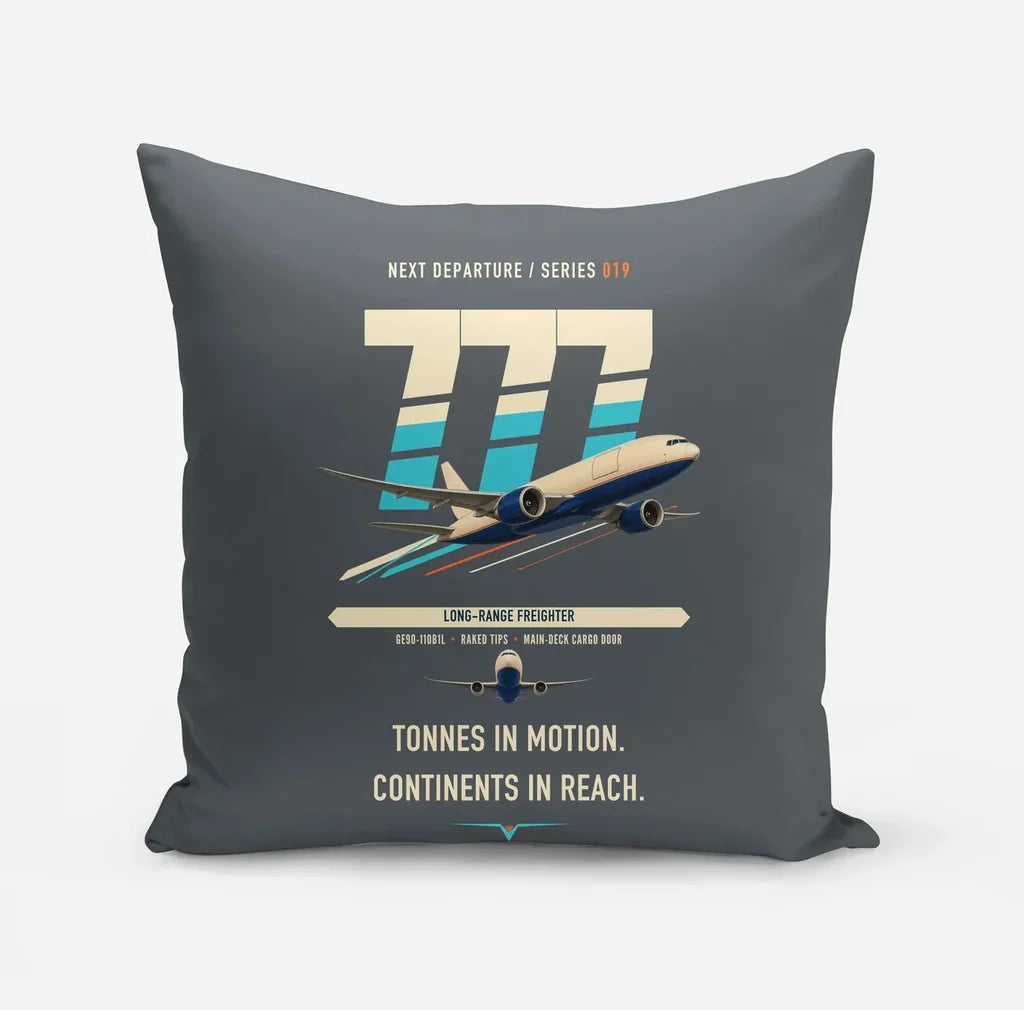 Boeing 777F design on gray pillow