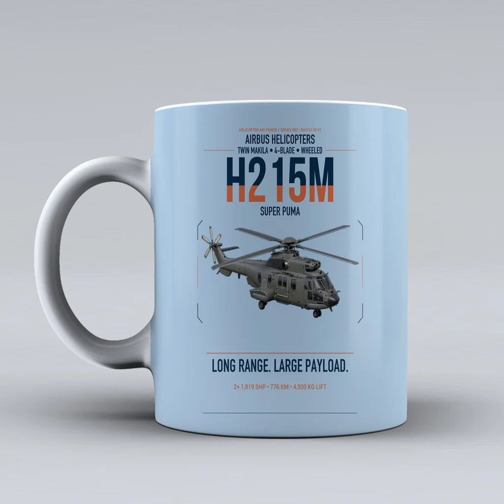 Airbus H215M design on light blue ceramic mug, double-side print