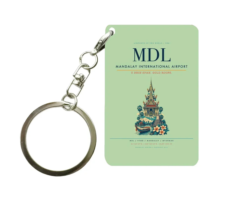 Mandalay International Airport MDL Key Chain design on light green key chain