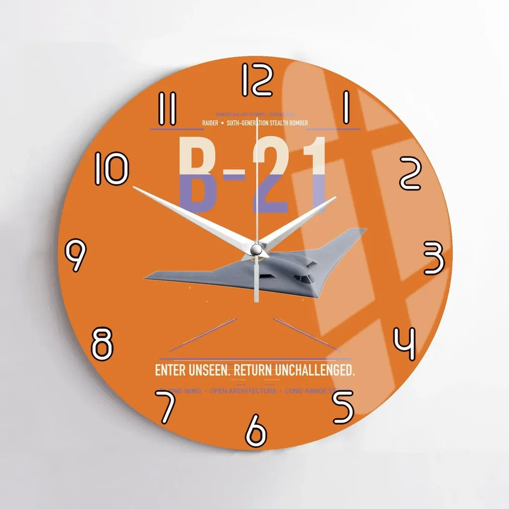 B-21 Raider design on orange no frame wall clock