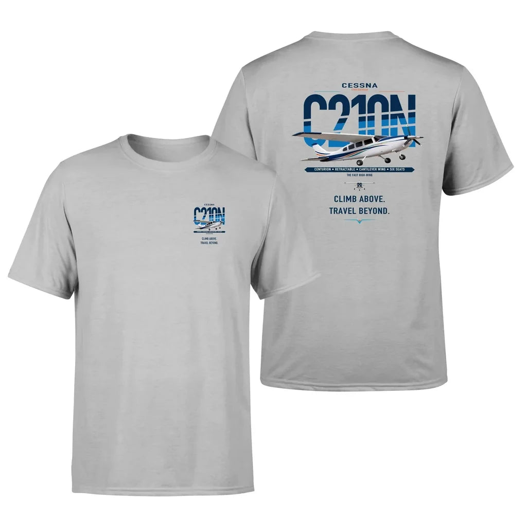 Cessna T210N Centurion design on light gray t-shirt, double-side print