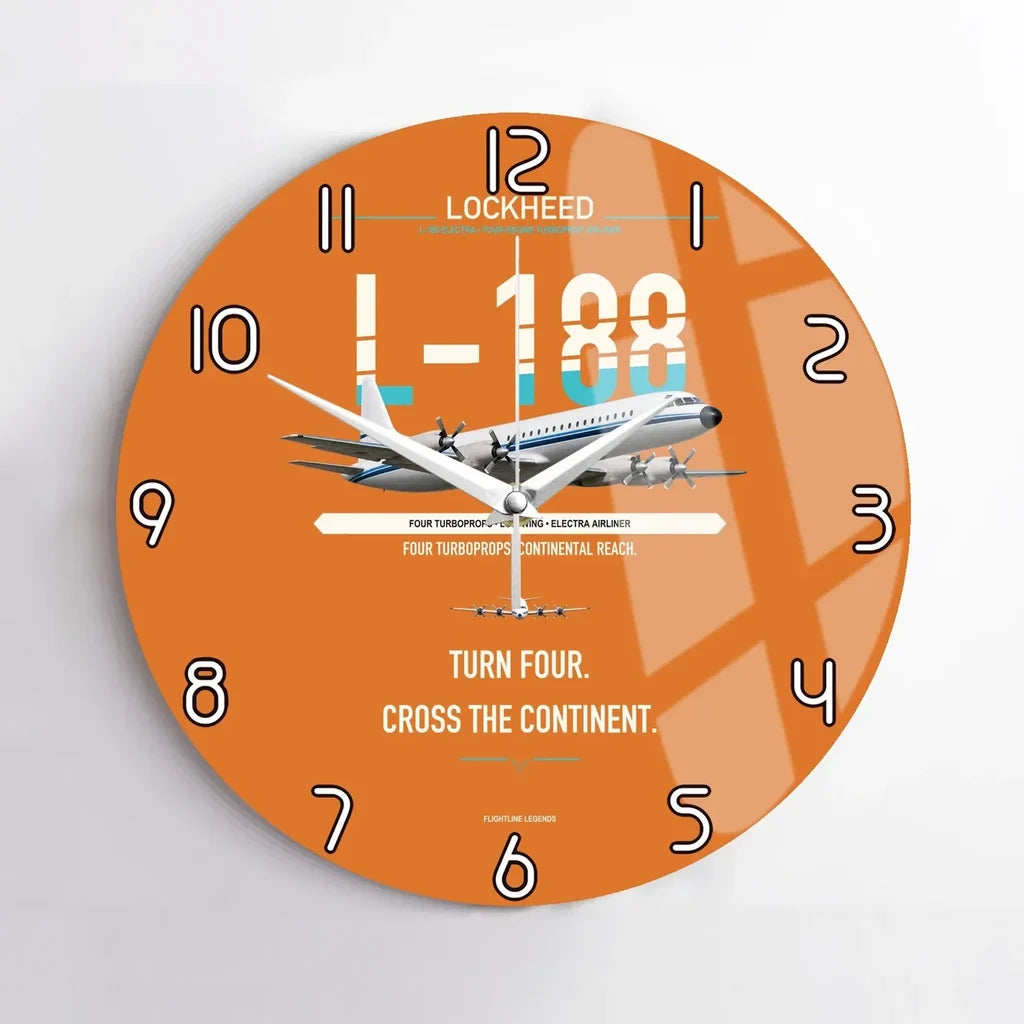 Lockheed L-188 Electra design on orange no frame wall clock