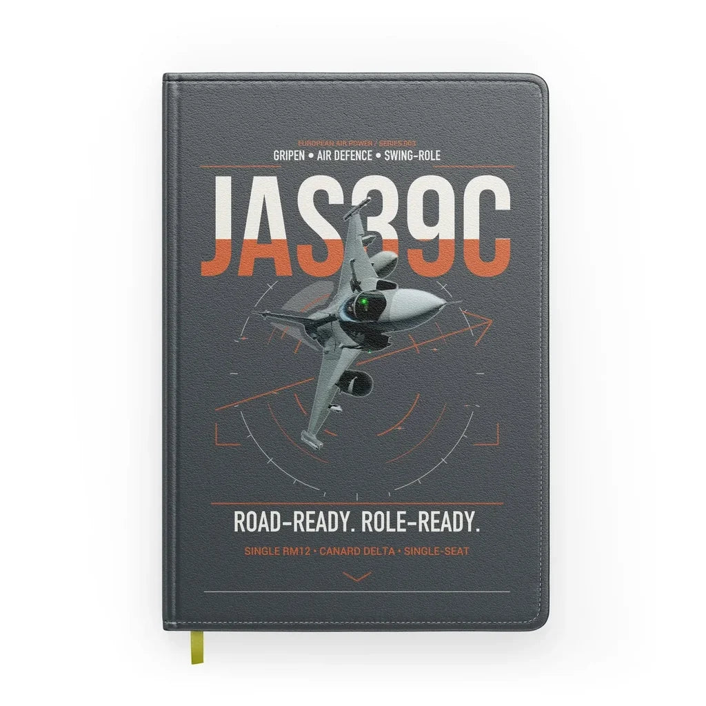 Saab JAS 39C Gripen design on gray notebook