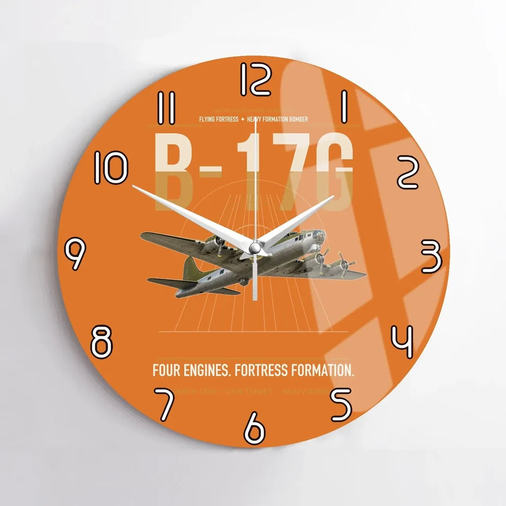 B-17G Flying Fortress design on orange no frame wall clock