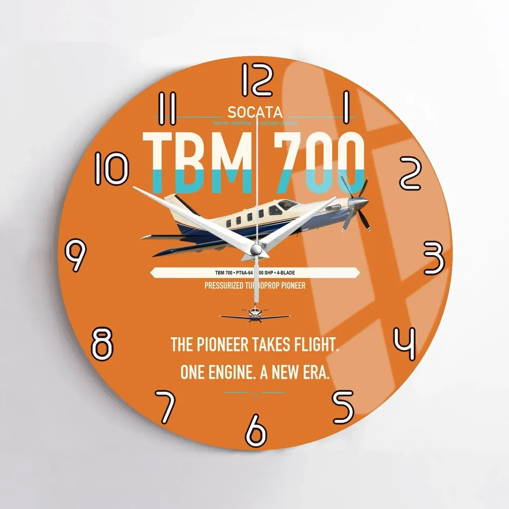 Socata TBM 700 design on orange no frame wall clock