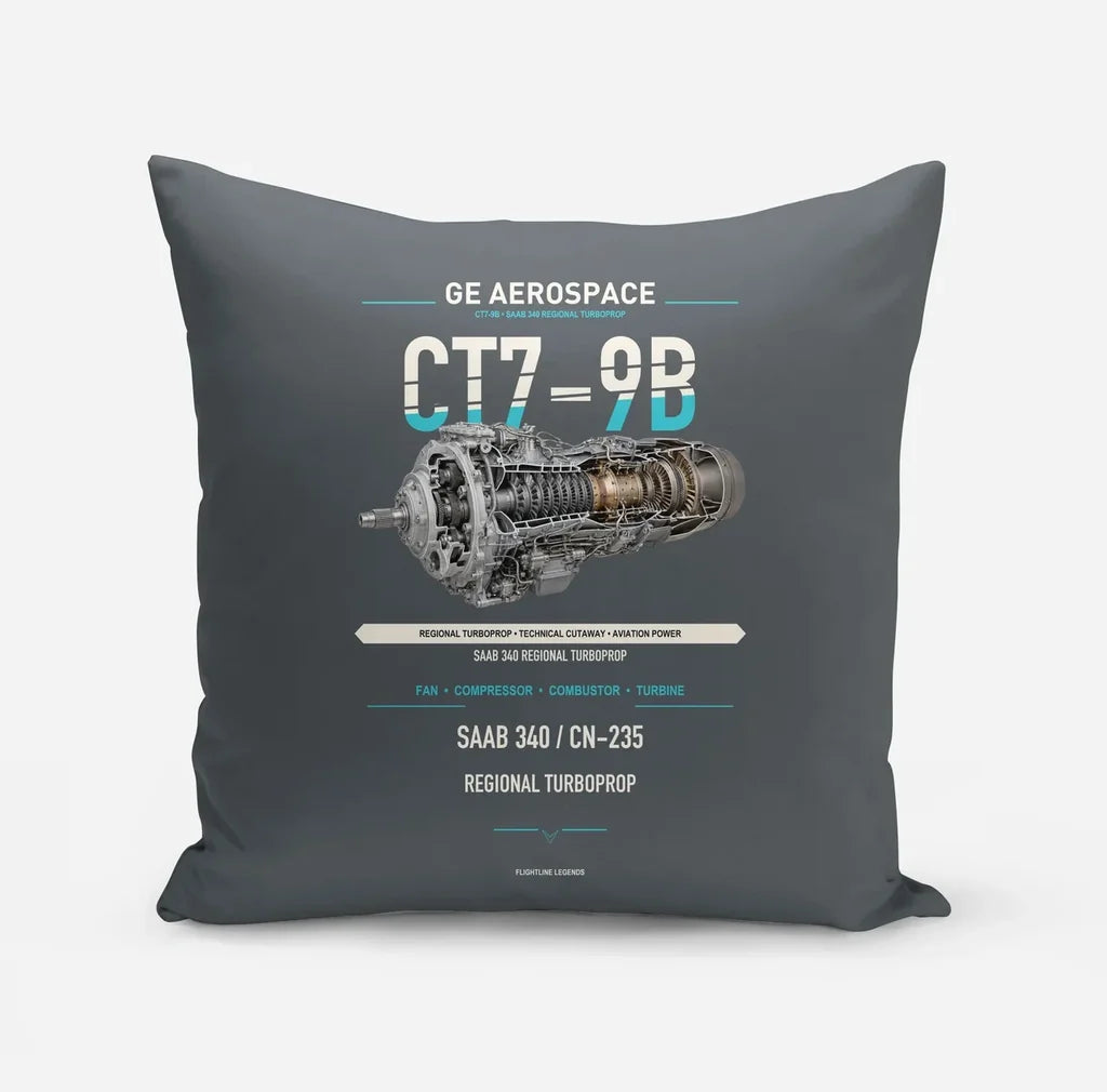 CT7-9B design on gray pillow