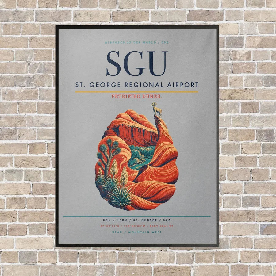St. George Regional Airport SGU vertical canvas print - framed - light gray background