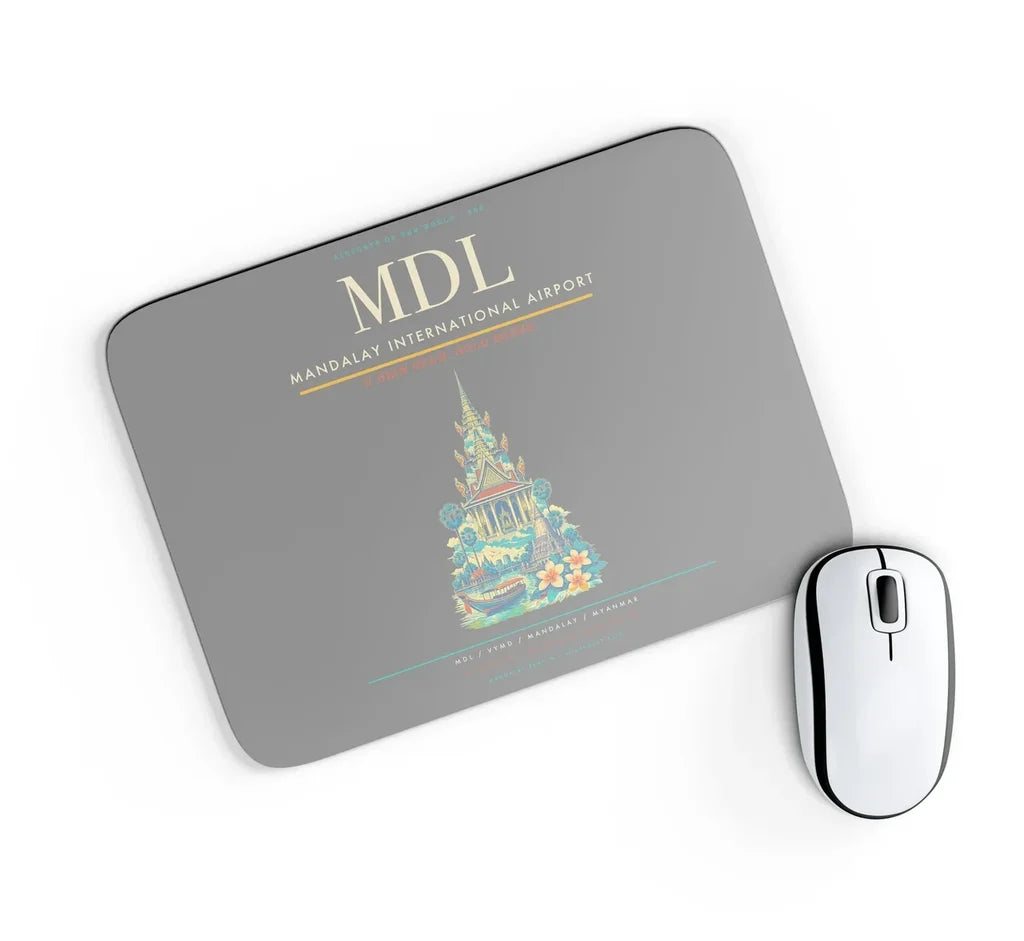 Mandalay International Airport (MDL) design on gray rectangle mouse pad