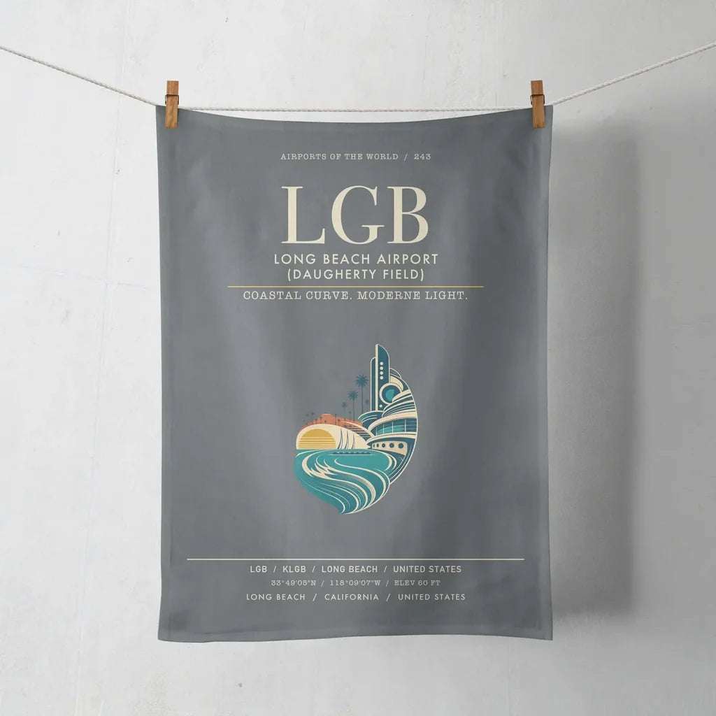 Long Beach Airport (Daugherty Field) (LGB) design on gray towel
