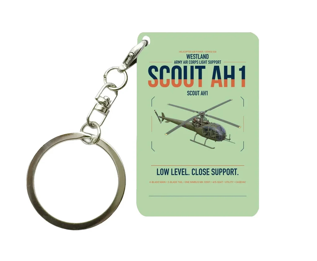 Westland Scout AH1 design on light green designed key chain, double-side print
