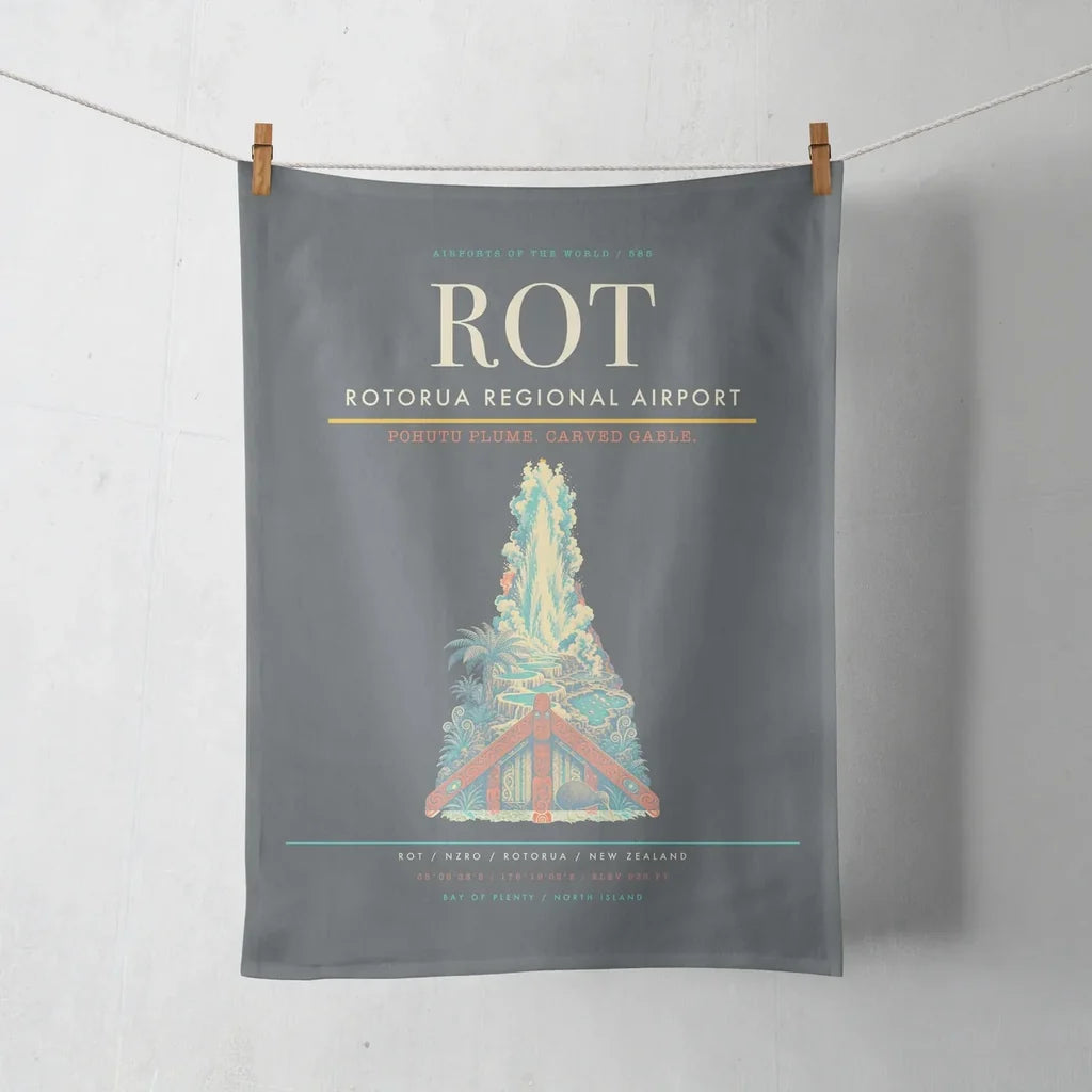 Rotorua Regional Airport (ROT) design on gray towel