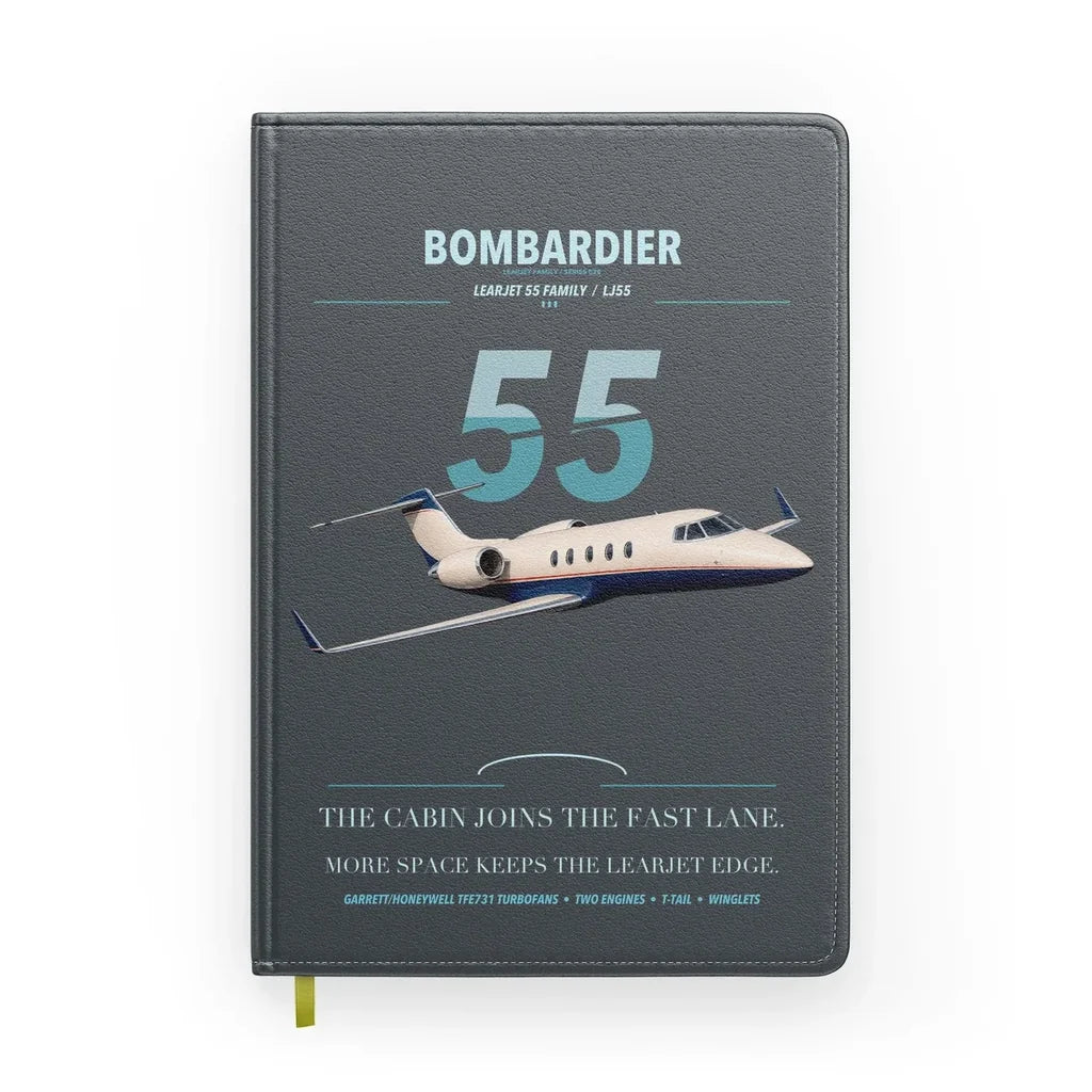 Bombardier Learjet 55 design on gray notebook