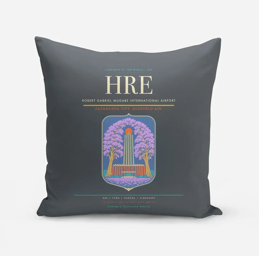 Robert Gabriel Mugabe International Airport (HRE) design on gray pillow
