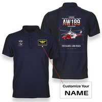 Thumbnail for Leonardo AW189 design on navy blue+name double-side polo t-shirt, double-side print