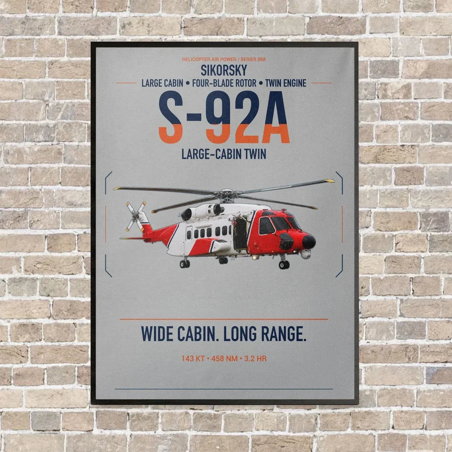 Sikorsky S-92A vertical canvas print - framed - light gray background