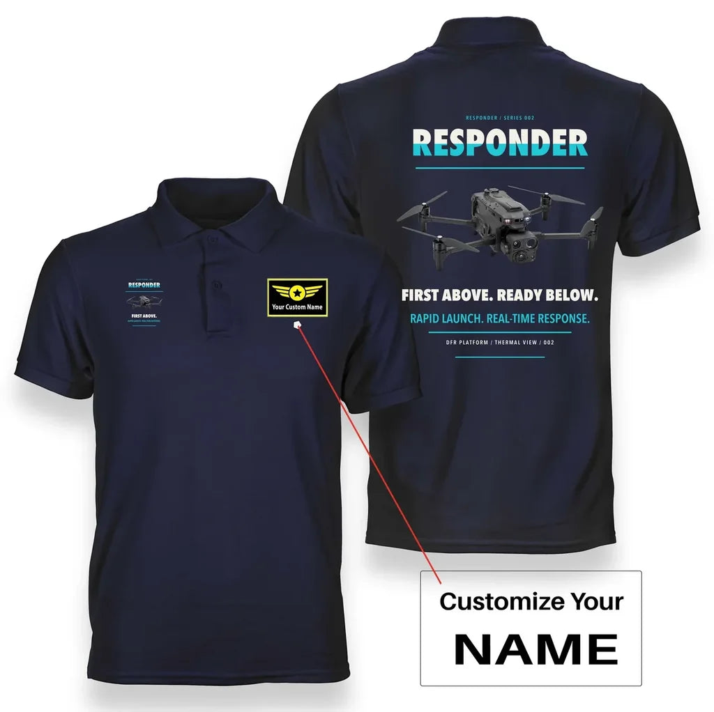 BRINC Responder design on navy blue polo with custom name badge