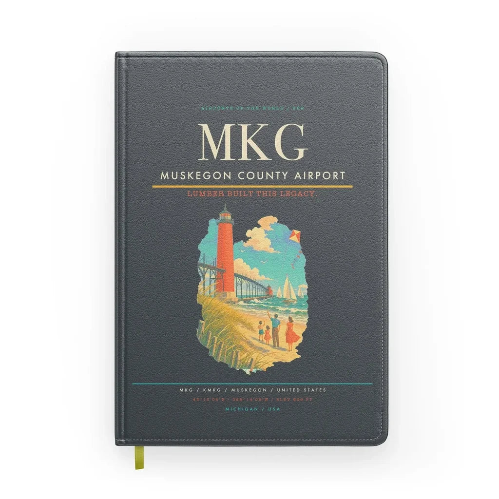 Muskegon County Airport (MKG) design on gray notebook