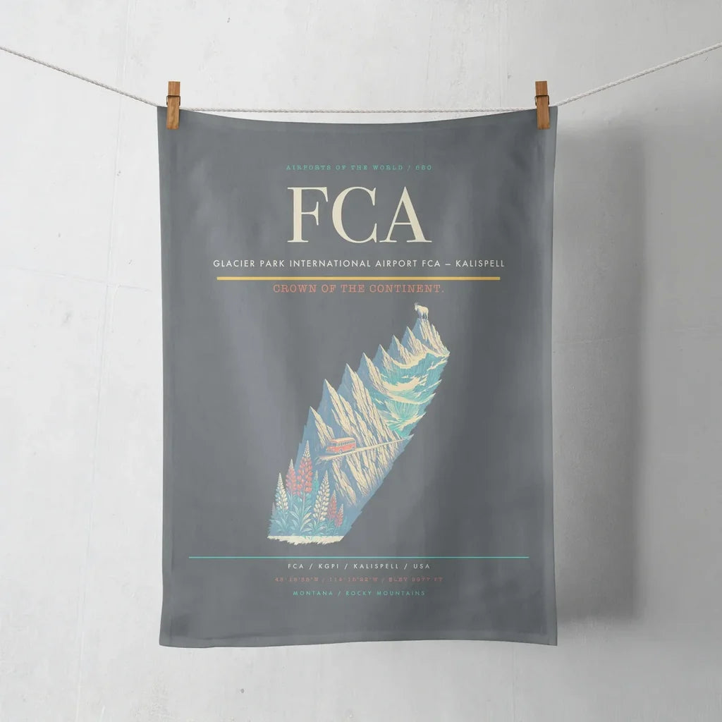 Glacier Park International Airport (FCA) design on gray towel