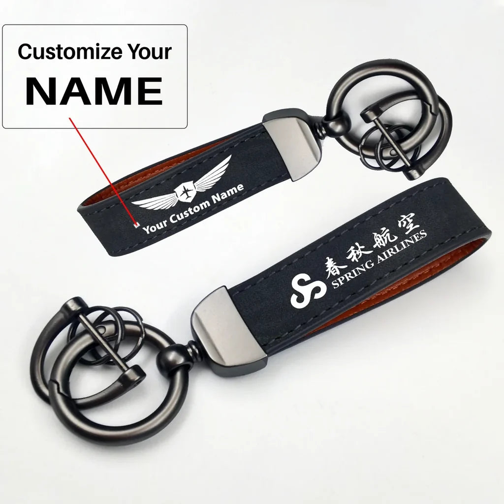 Spring Airlines Horseshoe Buckle key chain, Black + Name