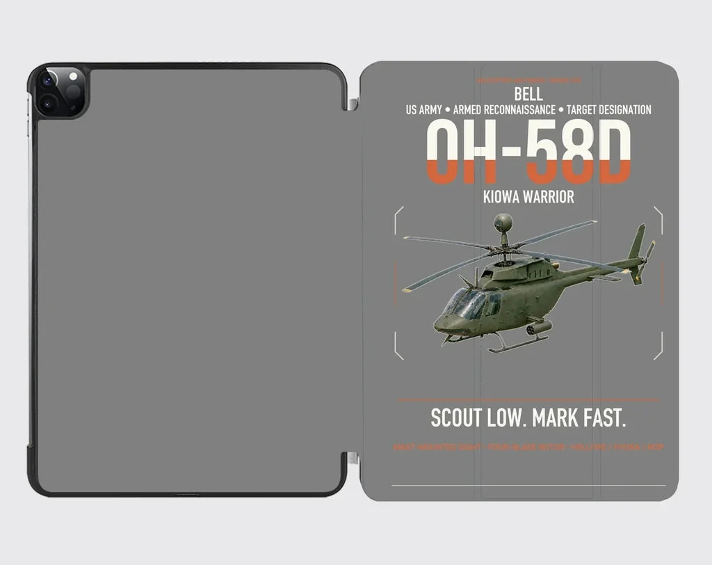 Bell OH-58D Kiowa Warrior design on gray ipad tablet case
