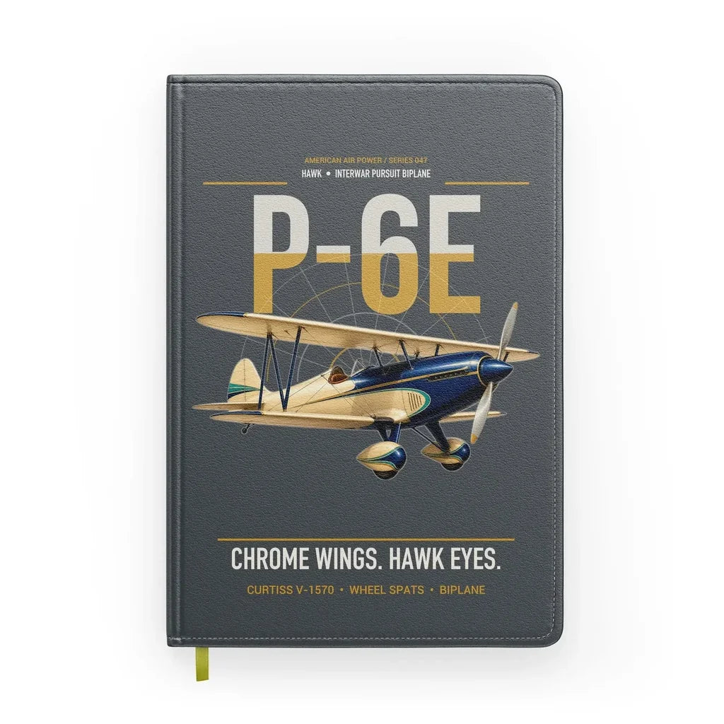 Curtiss P-6E Hawk design on gray notebook