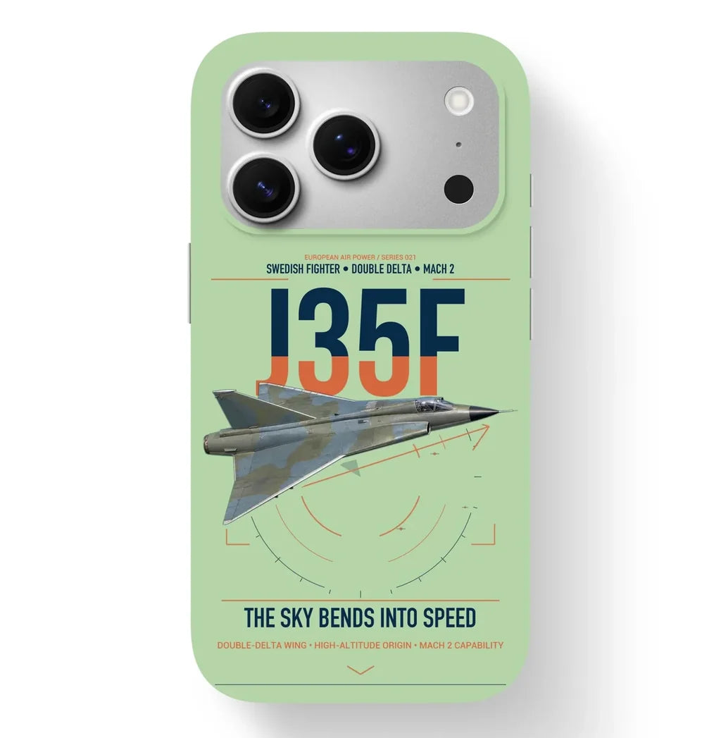 Saab J 35F Draken design on light green magsafe iphone case, for iPhone 17 Pro