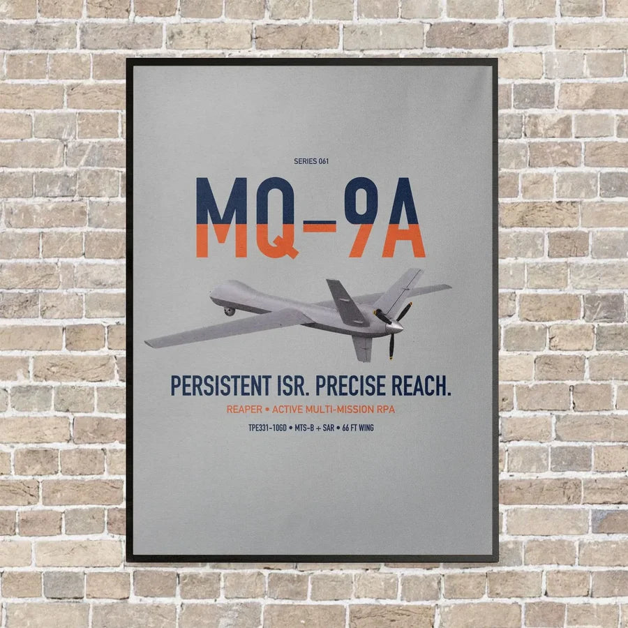 MQ-9A Reaper vertical canvas print - framed - light gray background
