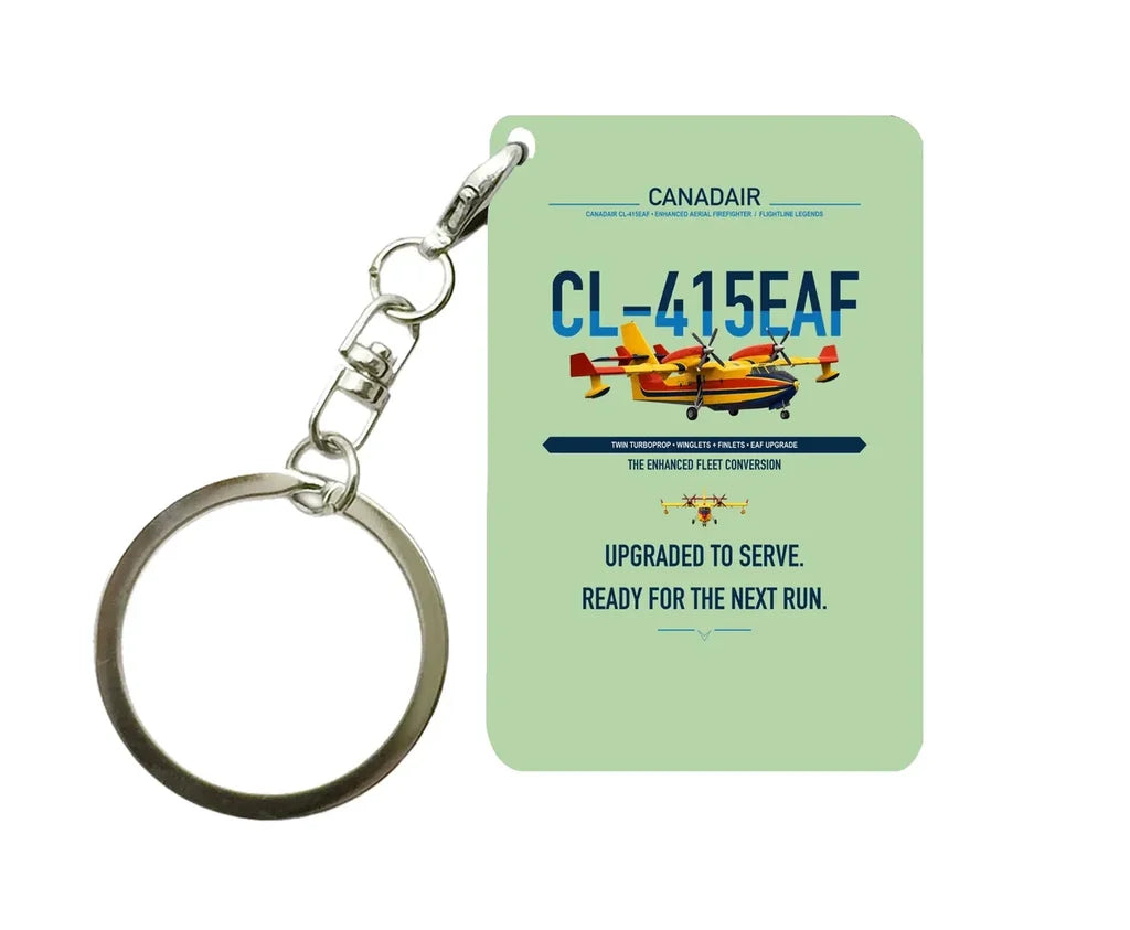 Canadair CL-415EAF design on light green designed key chain, double-side print