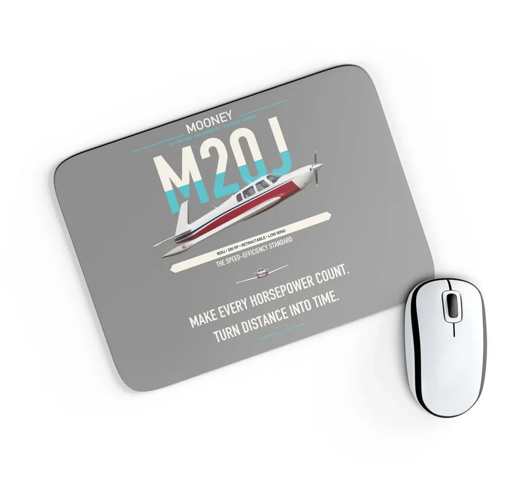Mooney M20J 201 design on gray rectangle mouse pad