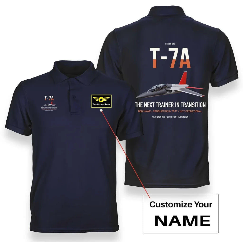 T-7A Red Hawk design on navy blue+name double-side polo t-shirt, double-side print