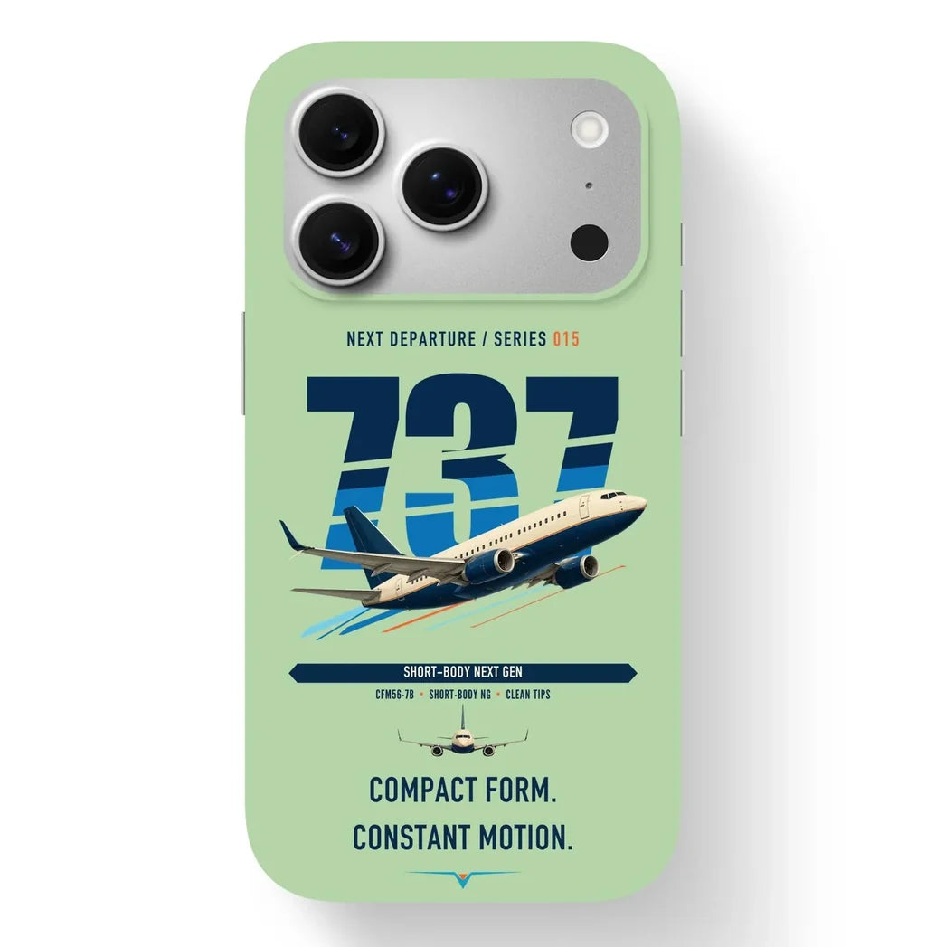 Boeing 737-700 NG design on light green magsafe iphone case