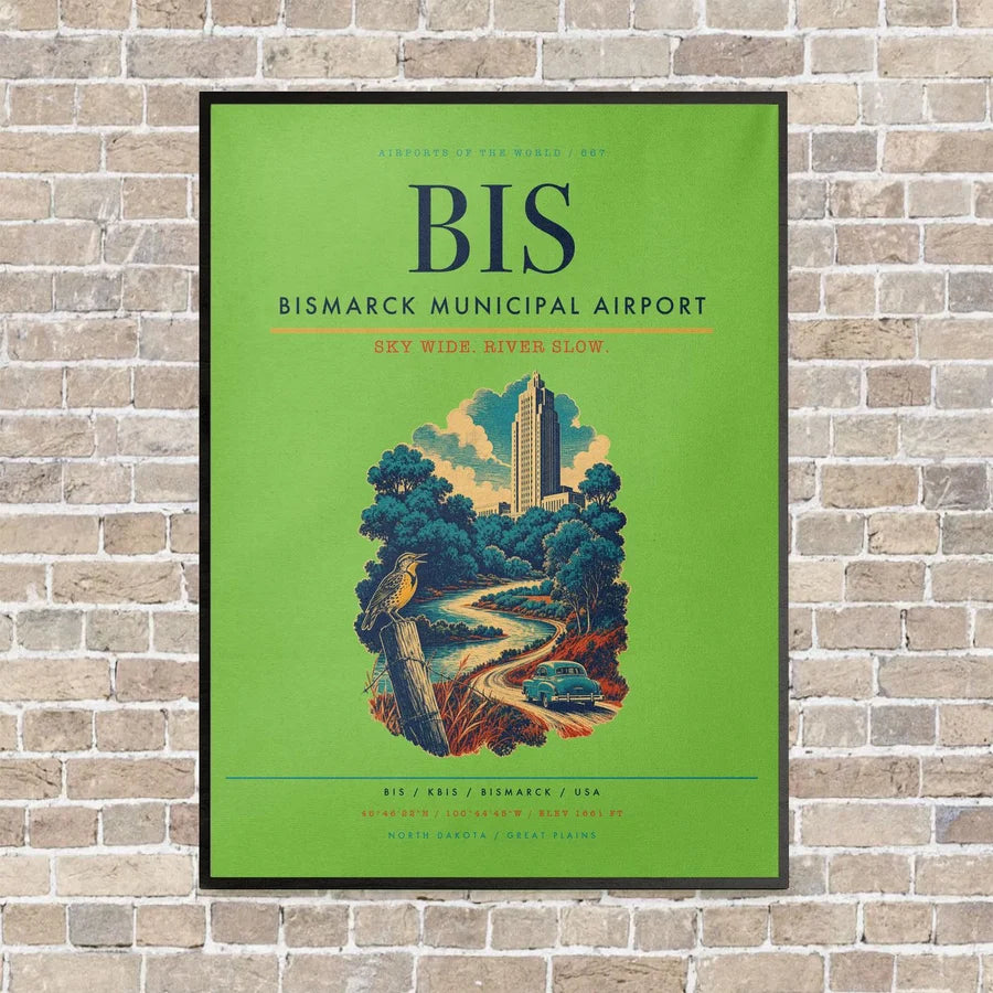 Bismarck Municipal Airport BIS - Canvas Framed - Light Green