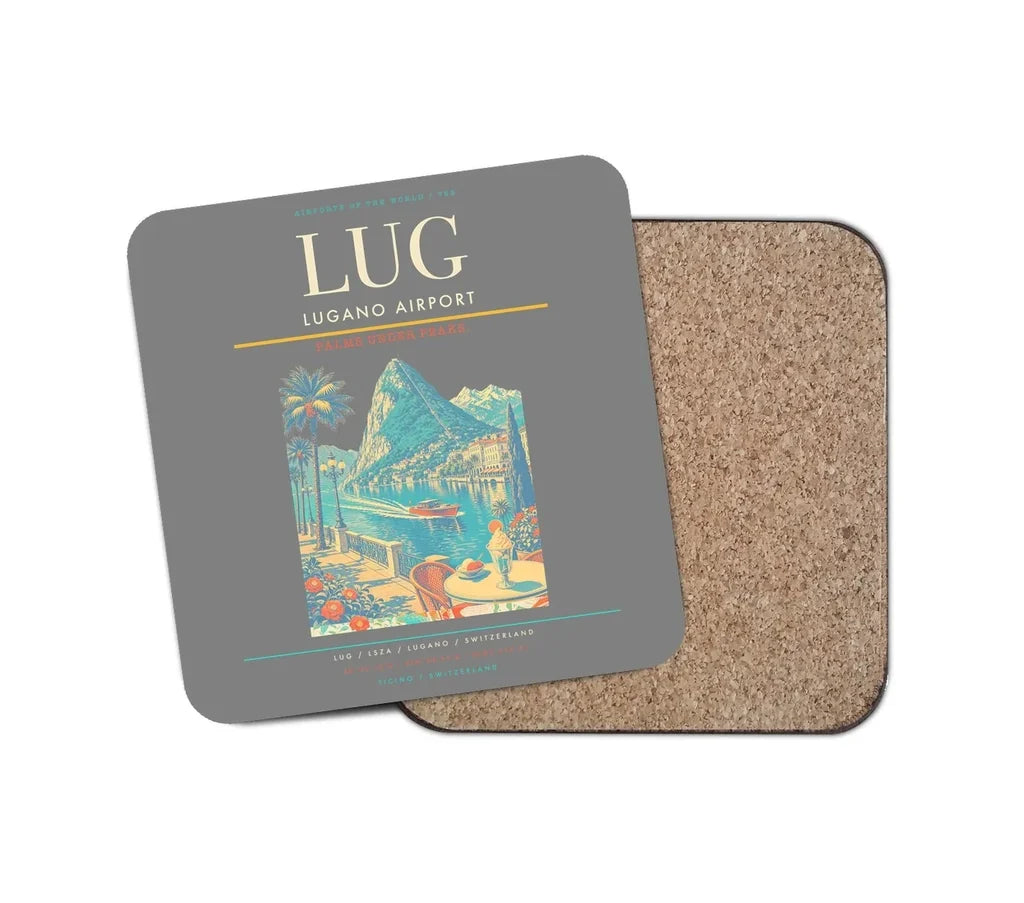 Lugano Airport (LUG) design on gray 1 piece coaster