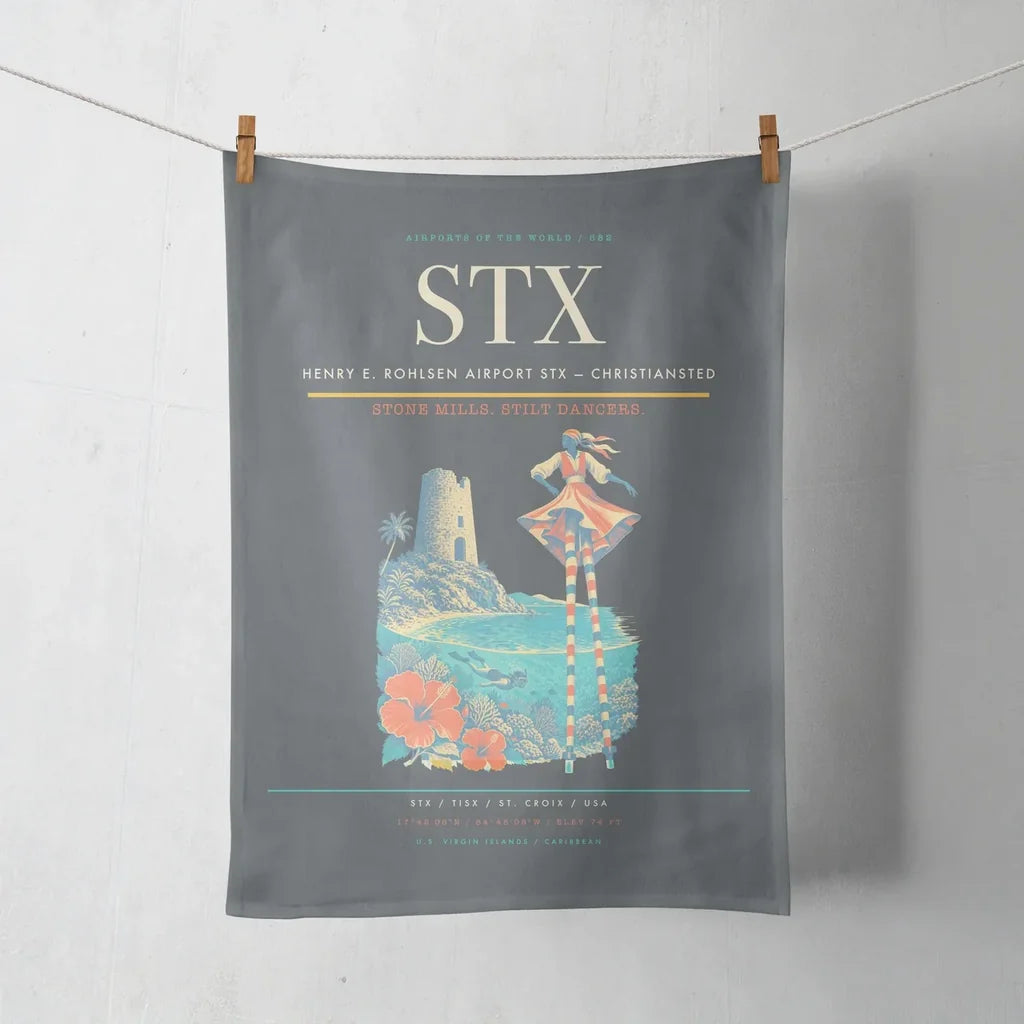 Henry E. Rohlsen Airport (STX) design on gray towel