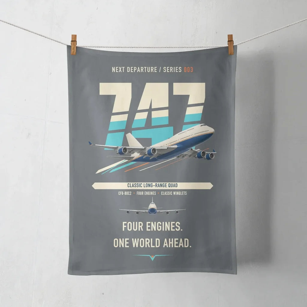 Boeing 747-400 design on gray towel
