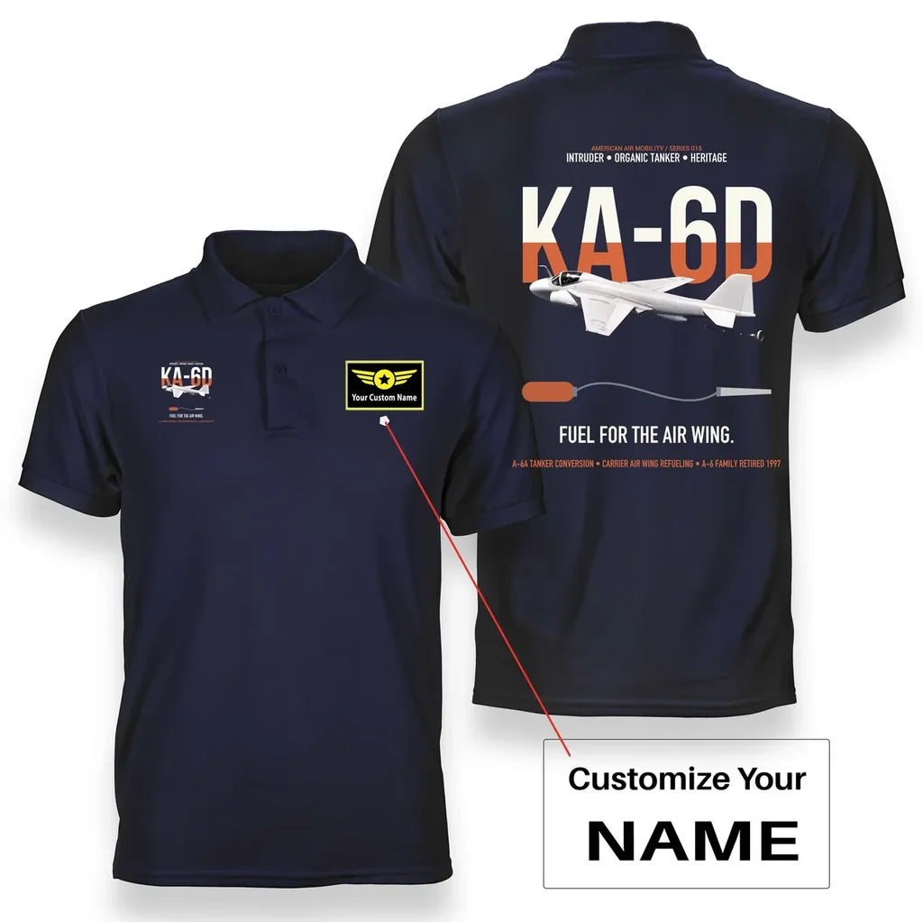 KA-6D Intruder design on navy blue+name double-side polo t-shirt, double-side print