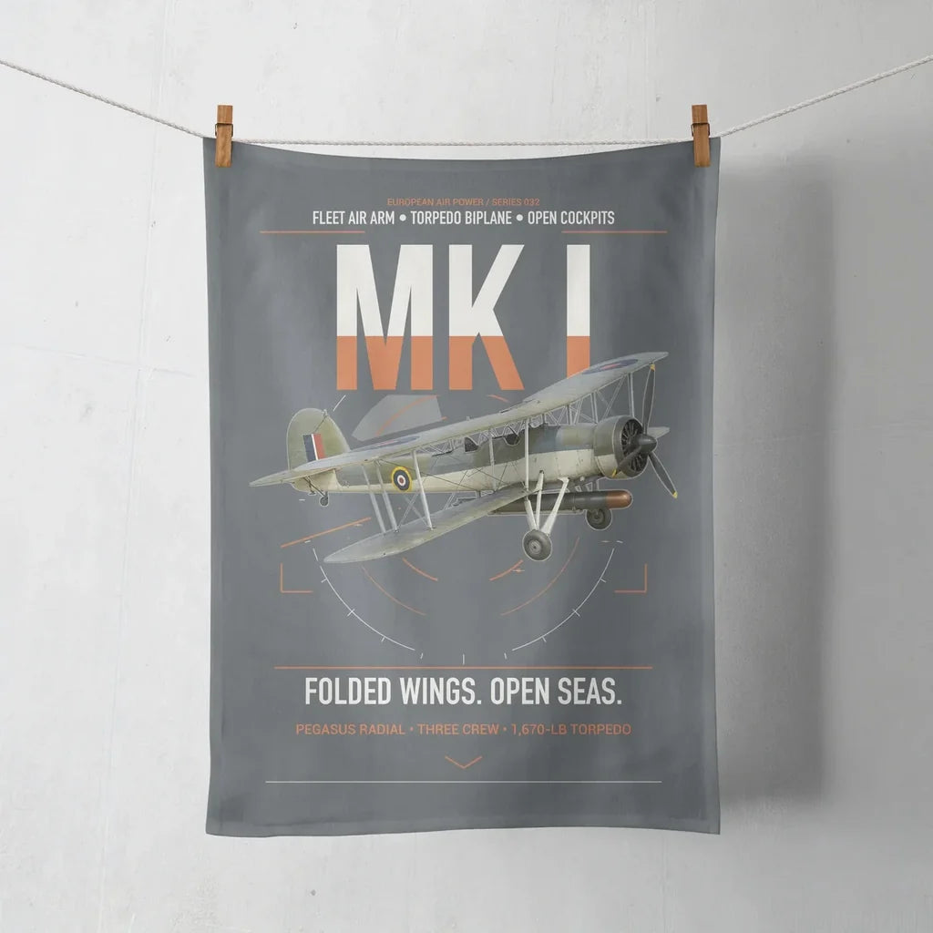 Fairey Swordfish Mk I design on gray towel