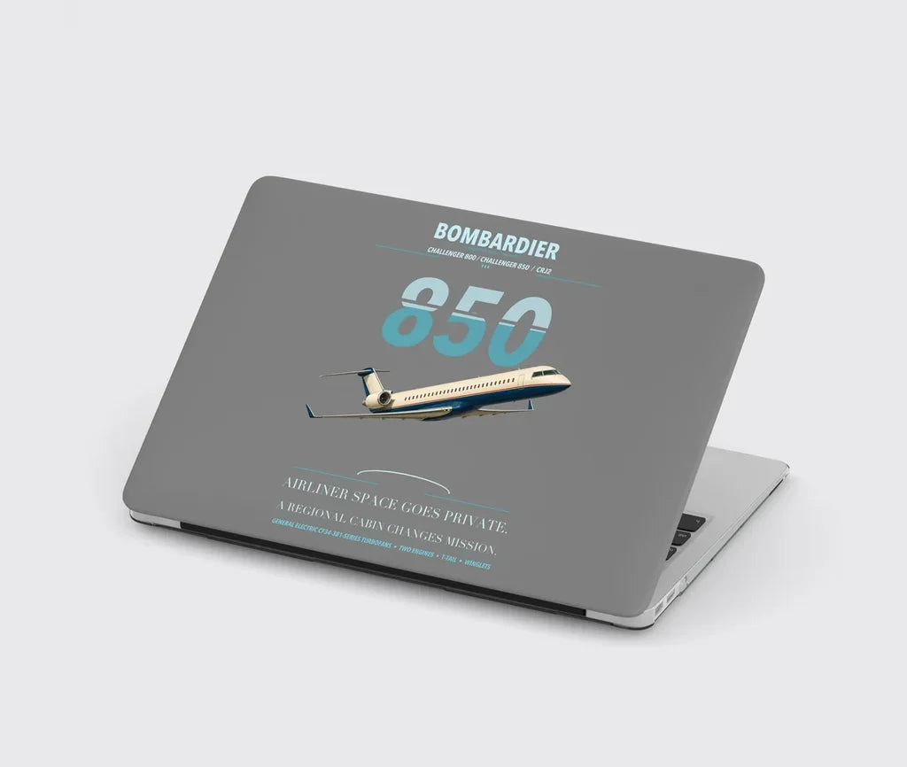 Bombardier Challenger 850 design on gray MacBook case